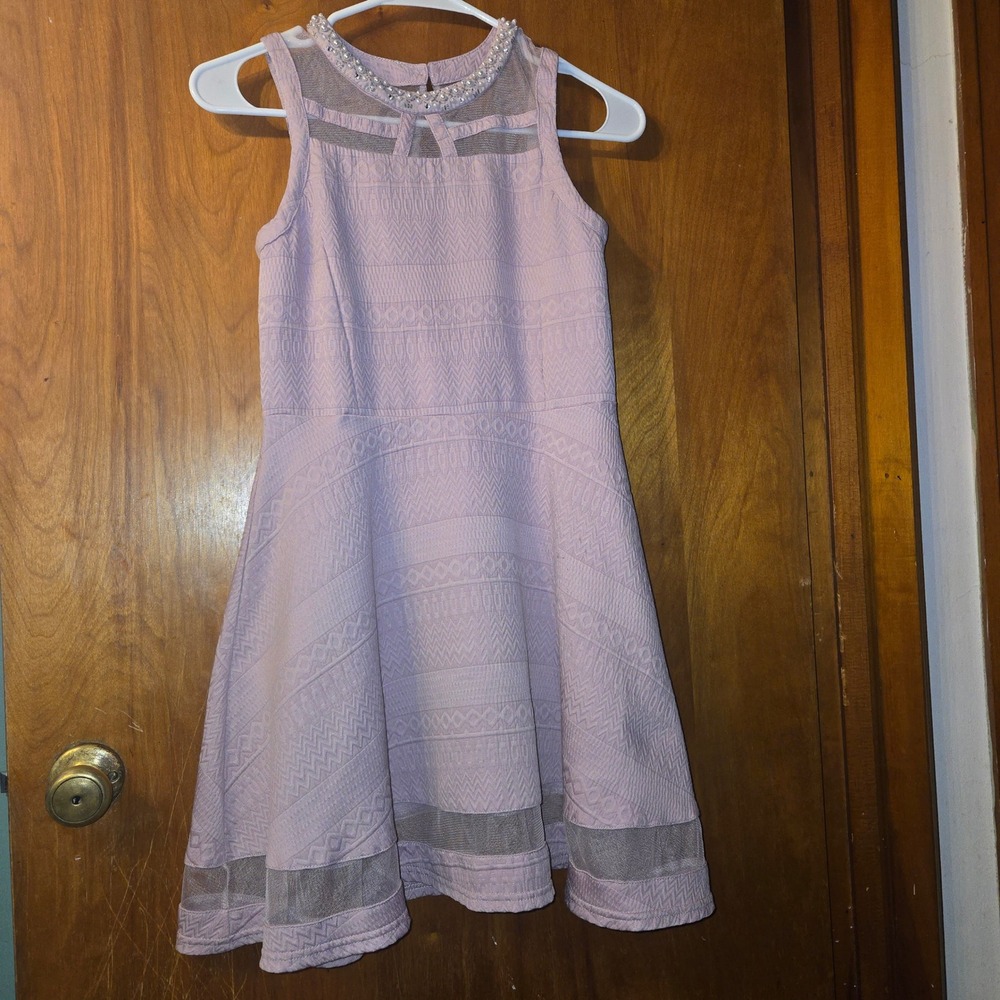 Girls Sleeveless Pinky Lavender Party Dress with Pearl Collar